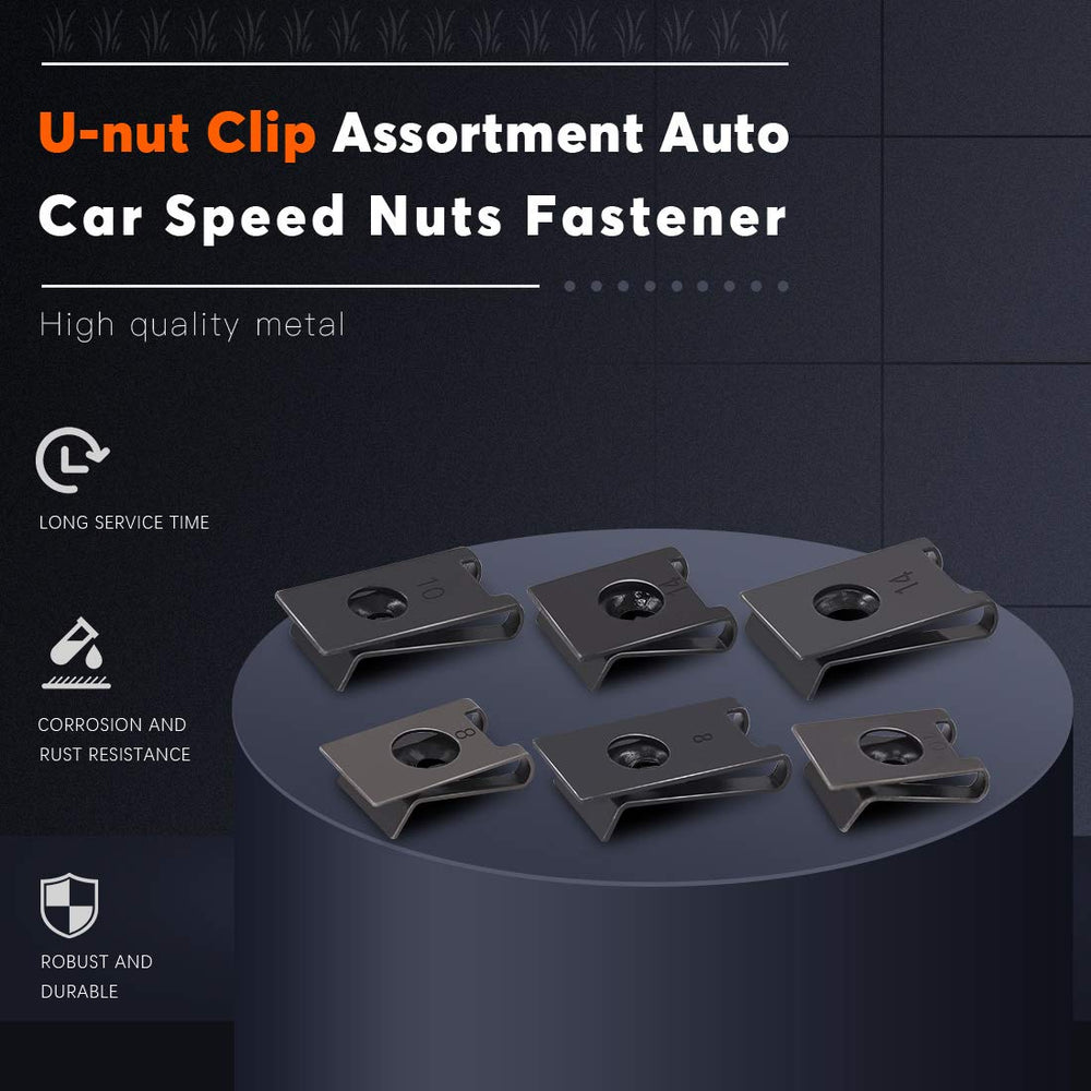 Close-up of Rustark 8x5/8 U-nut clip for secure panel alignment