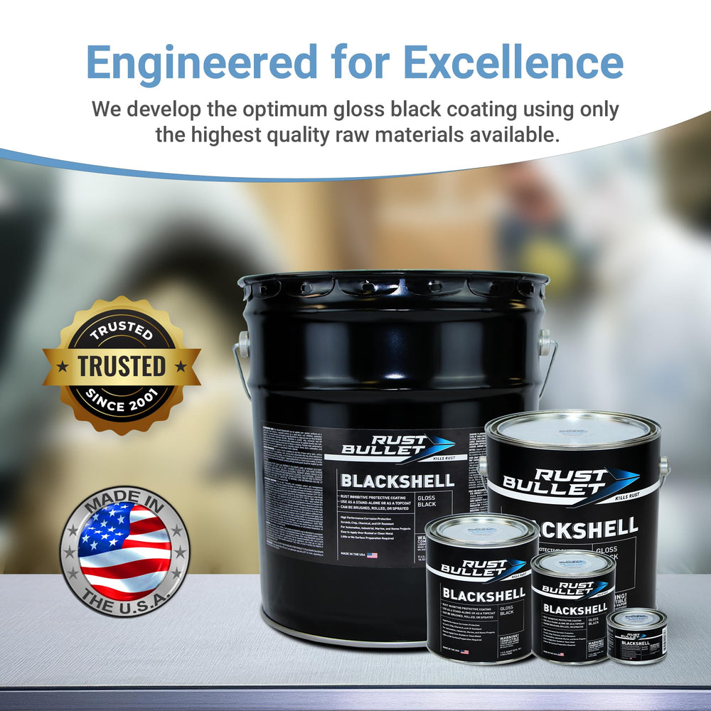 RUST BULLET BlackShell UV-resistant finish protects metal surfaces