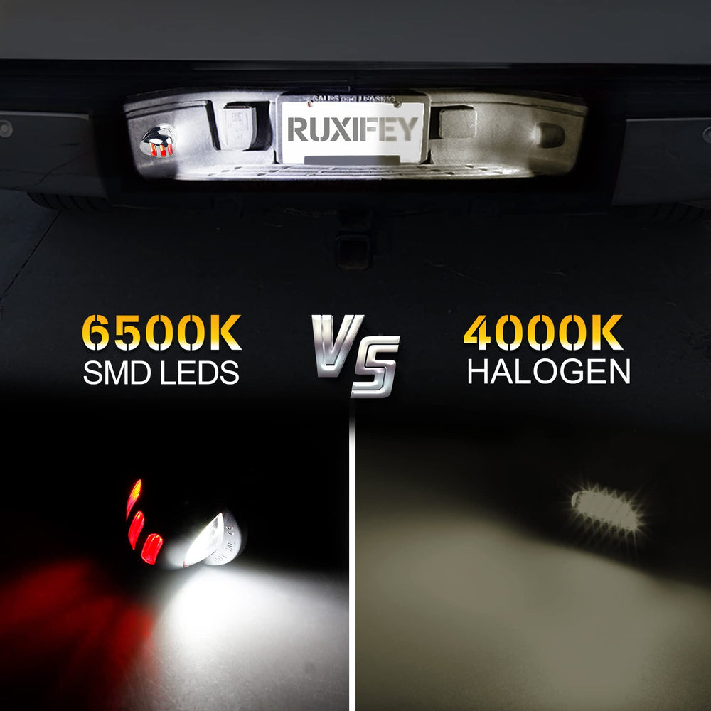 RUXIFEY 18 SMD LED license plate light delivers crisp rear visibility.