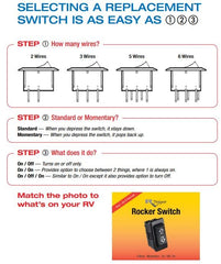 RV Designer S247 rocker switch back view; 10A SPST DC appliance control.