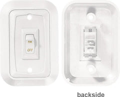RV Designer S653 white switch with raised bezel close-up showing durable travel use