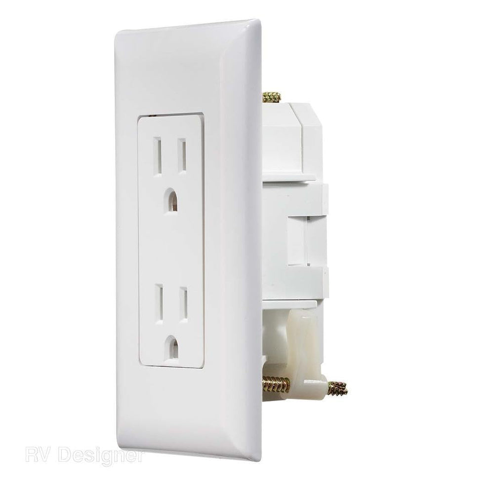 RV Designer S811 dual outlet back view highlights secure mounting and clean back wiring
