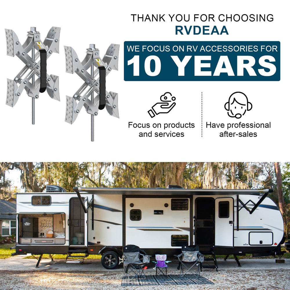 Rvdeaa wheel chocks with locking wrench included for easy setup.