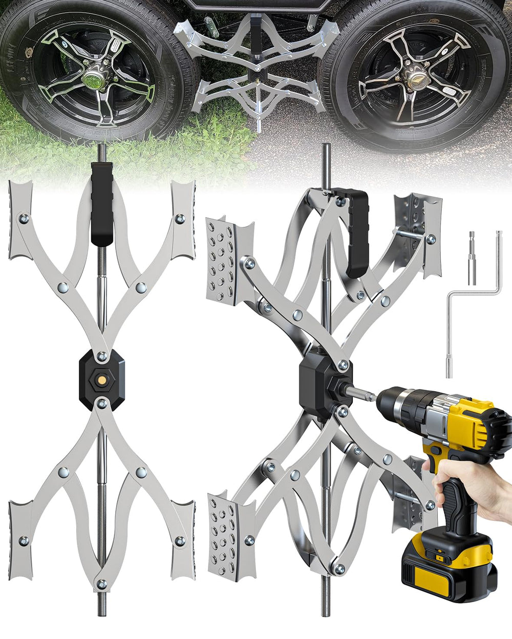 Rvdeaa X Chocks XL showing drill-compatible quick setup for stability.