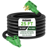 RVGUARD 50A 25ft extension cord with NEMA 14-50P and 14-50R for RV and EV use.