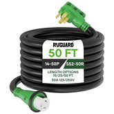RVGUARD 50A power cord with locking connectors for reliable RV hookups.