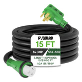 RVGUARD 50A power cord with locking connector ideal for secure RV hookups.