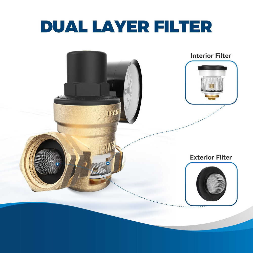 RVGUARD inlet screen filter capturing impurities before entering RV system.