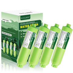RVGUARD inline RV water filter four-pack ready for travel hydration.