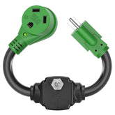 RVGUARD overload protector front view showing compact adapter ready for safe RV use.