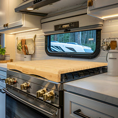 RVGUARD RV Stove Top Cover Board overview showing extra workspace for RV kitchens.
