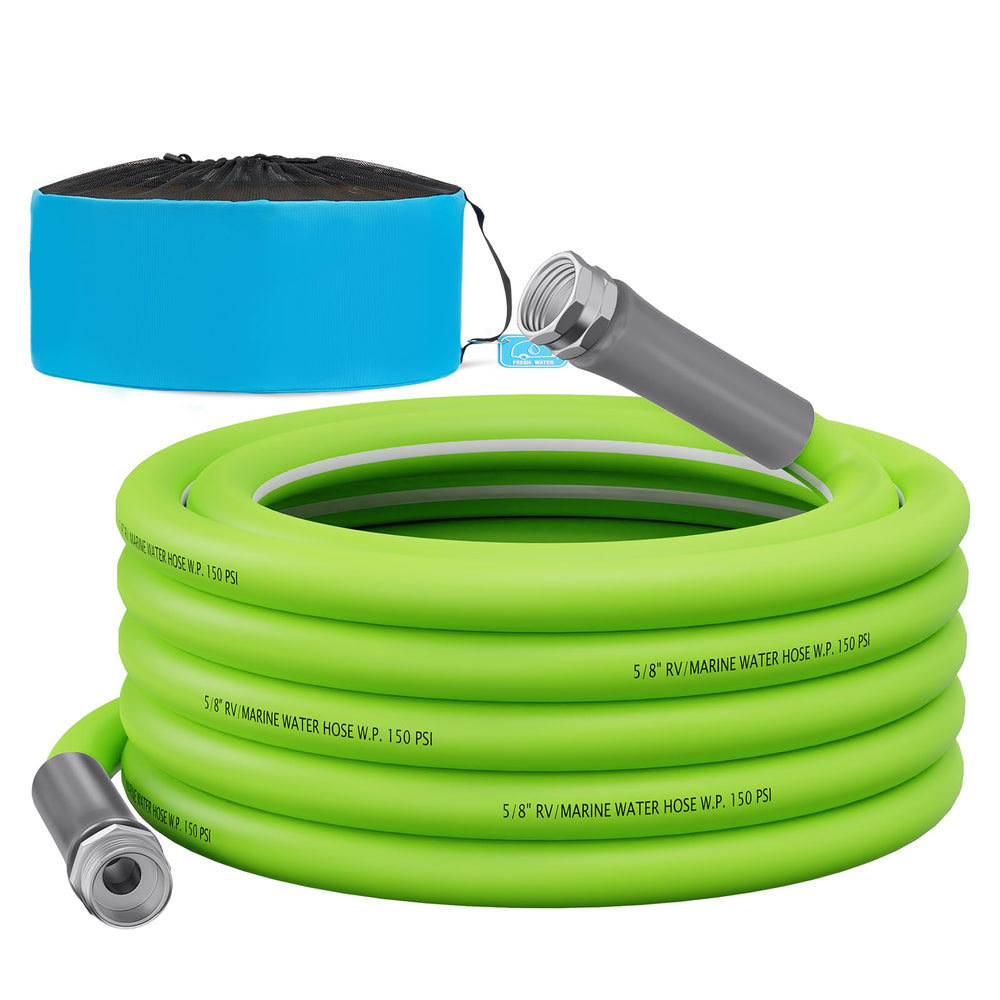 RVGUARD water hose 25ft shows kink-resistant flexibility for RV use.