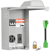 RVGUARD temporary power panel front view, ready for RV site installations.