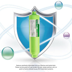 RVGUARD water filter close-up showing carbon media improving taste.
