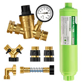 RVGUARD water pressure regulator kit in use for safe RV hookups