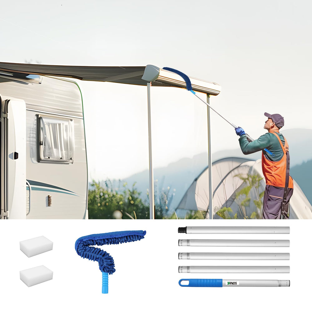 Safe ladder-free cleaning setup for RVs and trailers