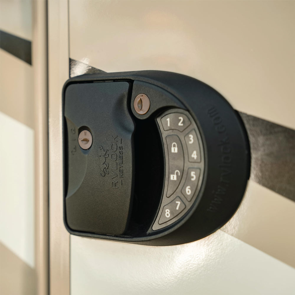 Battery pack inside RVLock Charter system for reliable power during trips