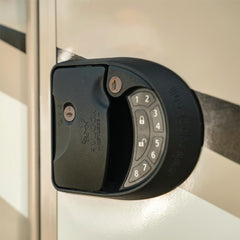 Battery pack inside RVLock Charter system for reliable power during trips