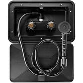 RVMATE exterior shower box front view showing compact exterior mounting for RVs