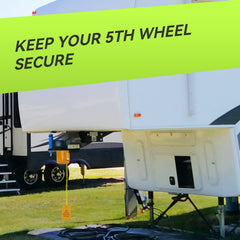 RVMATE king-pin lock installed on trailer hitch adds physical theft deterrence