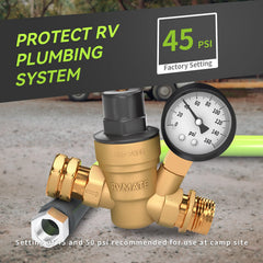 RVMATE RV water pressure regulator with lead-free brass body for safe RV water
