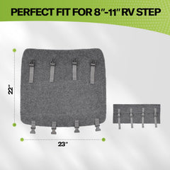 RVMATE RV step rug showing quick-release fit for easy setup.
