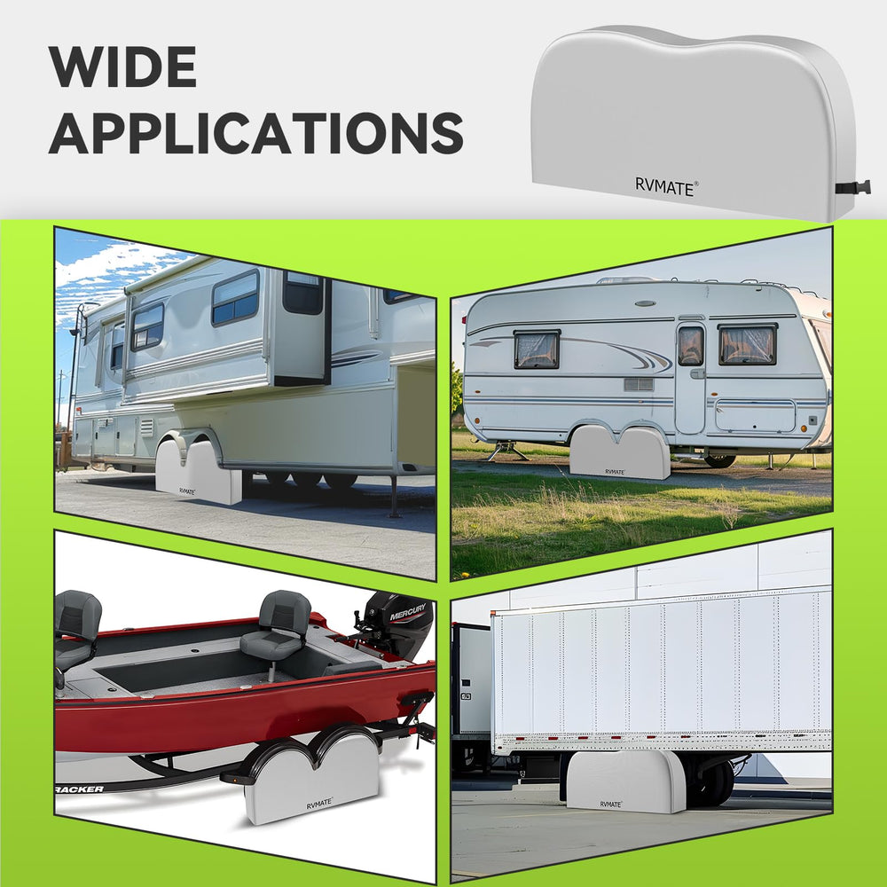 RVMATE durable tire cover suitable for RVs, trailers, and trucks.