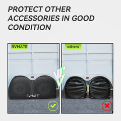 RVMATE tire cover kit with rope demonstrates complete setup and care