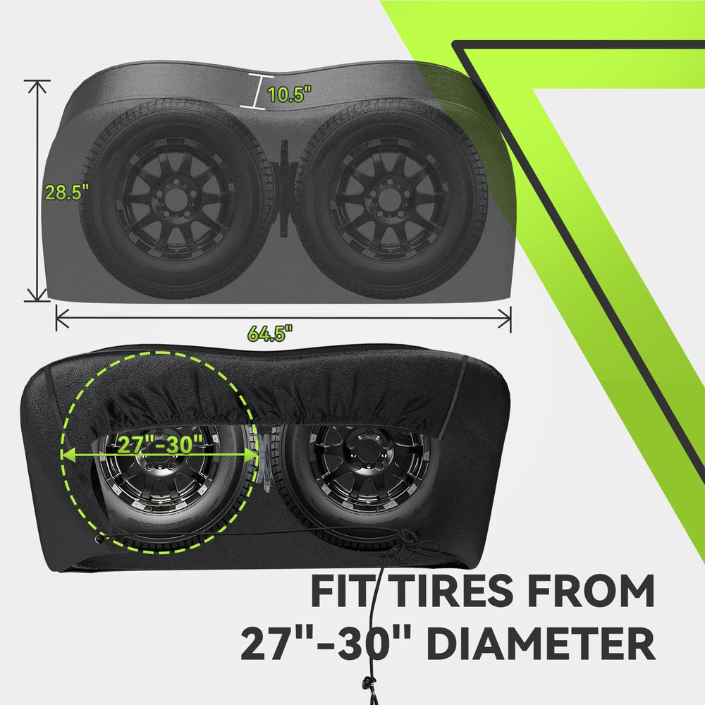 RVMATE tire cover on RV trailer wheel demonstrates easy installation