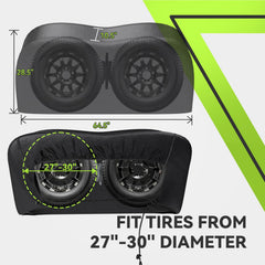 RVMATE tire cover on RV trailer wheel demonstrates easy installation