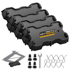 RVshark stabilizer jack pads four-pack, side view, enhances RV stability on uneven terrain