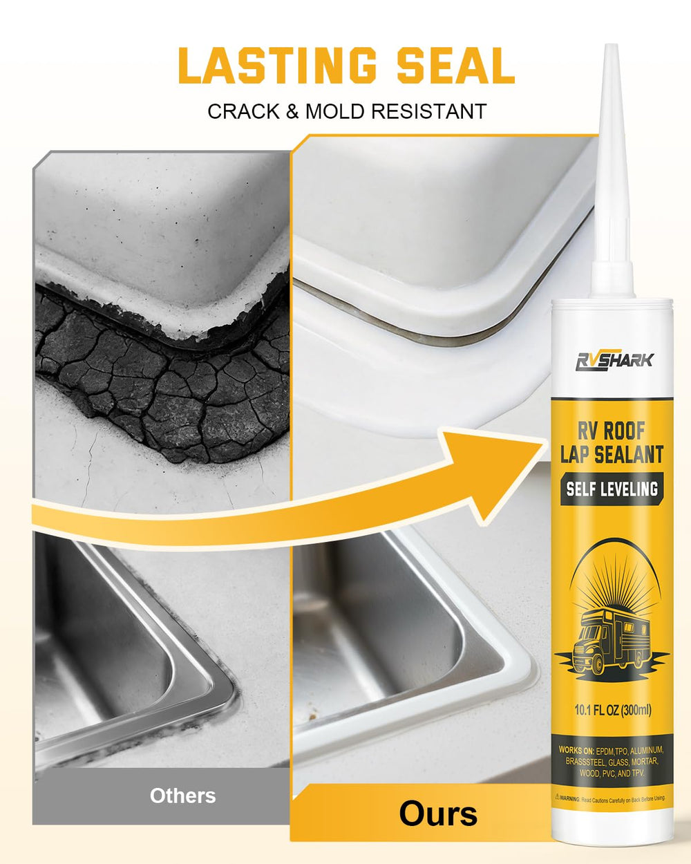 RVSHARK weatherproof seal on roof provides durable, flexible protection.