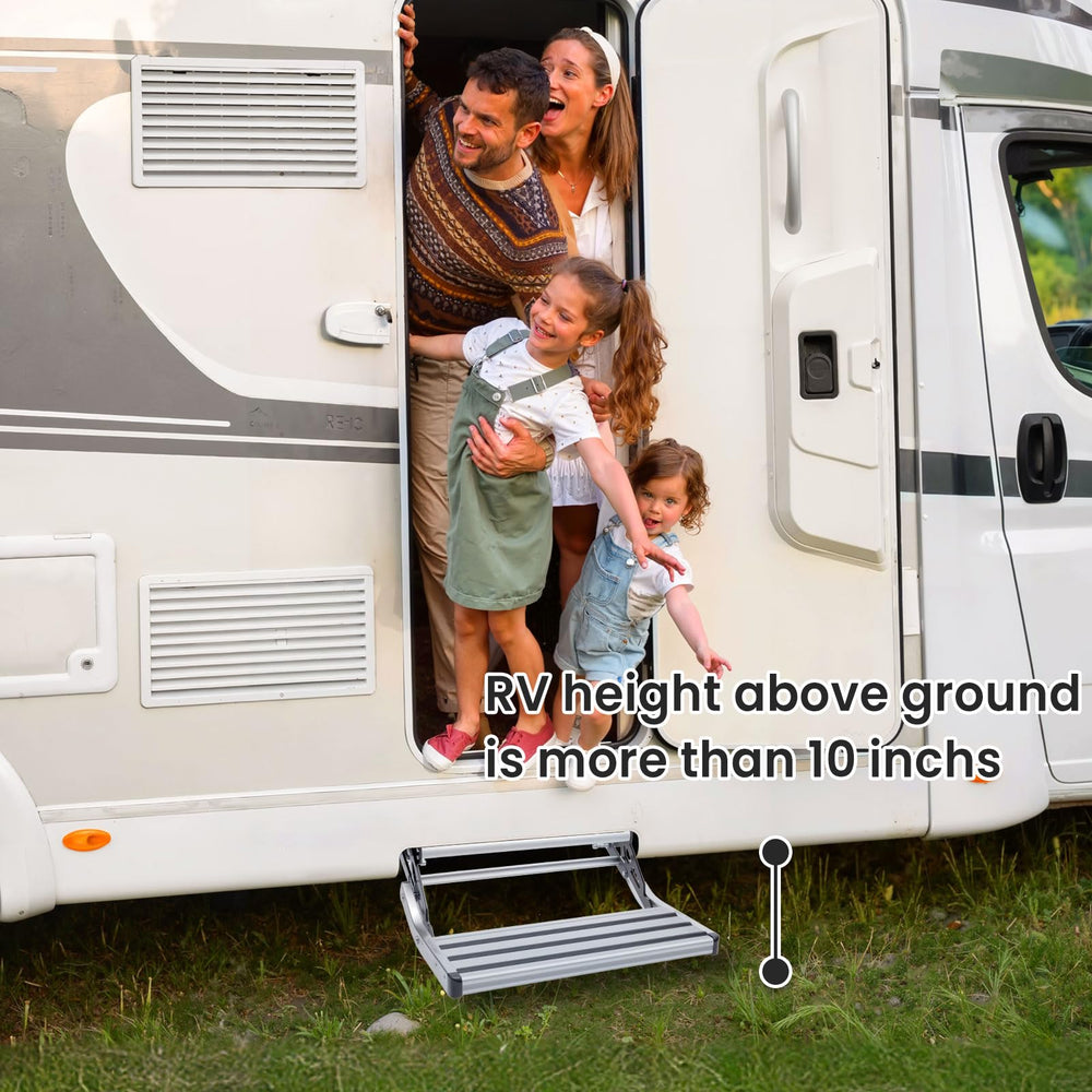 RVSNAIL RV Steps mounts under the door for secure, stable access.