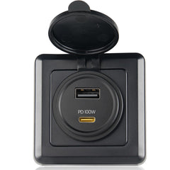 RVSPARK 118W RV USB outlet front view enables rapid on-the-road charging.