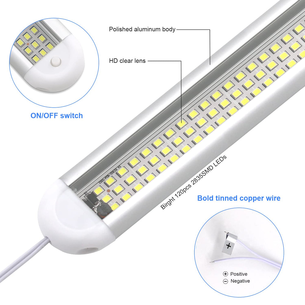 RVZONE 12V LED interior light bar packaging with tape and clips