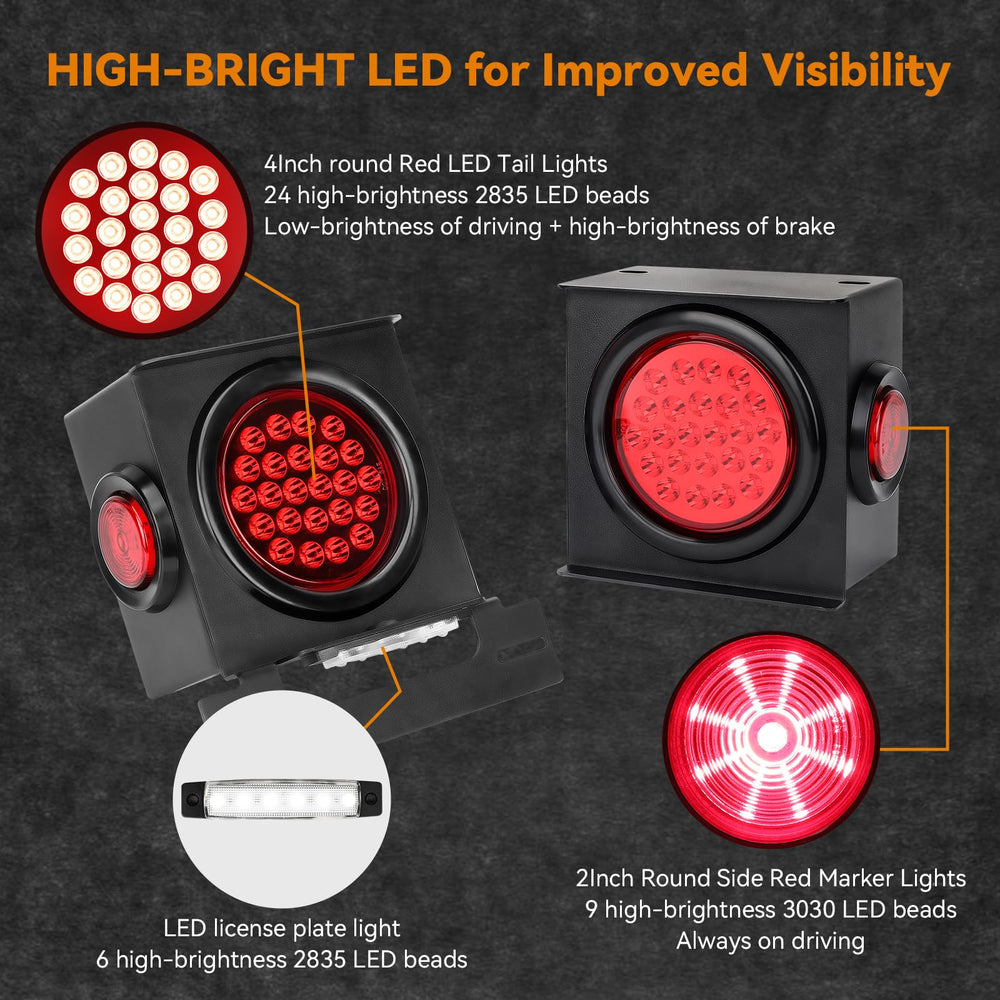 RVZONE 4-inch round taillight close-up with bright LED beads.