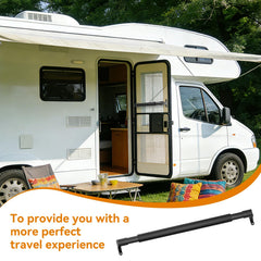 Black metal RVZONE door handle withstands daily campsite use with a rugged look.
