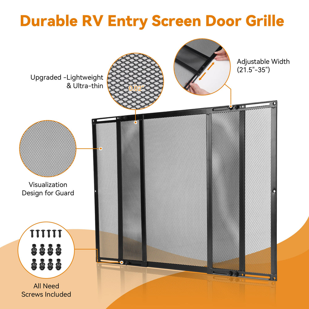 RVZONE Dog and Kid Safe Door Guard helps manage pets and children safely.