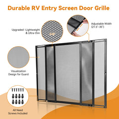 RVZONE Dog and Kid Safe Door Guard helps manage pets and children safely.