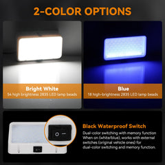 RVZONE dual-color switchable light blue and white mode in action for customizable ambience.