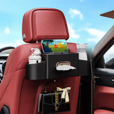 RYCELYSIAN back seat organizer with leather-wood accents keeps essentials within reach during trips