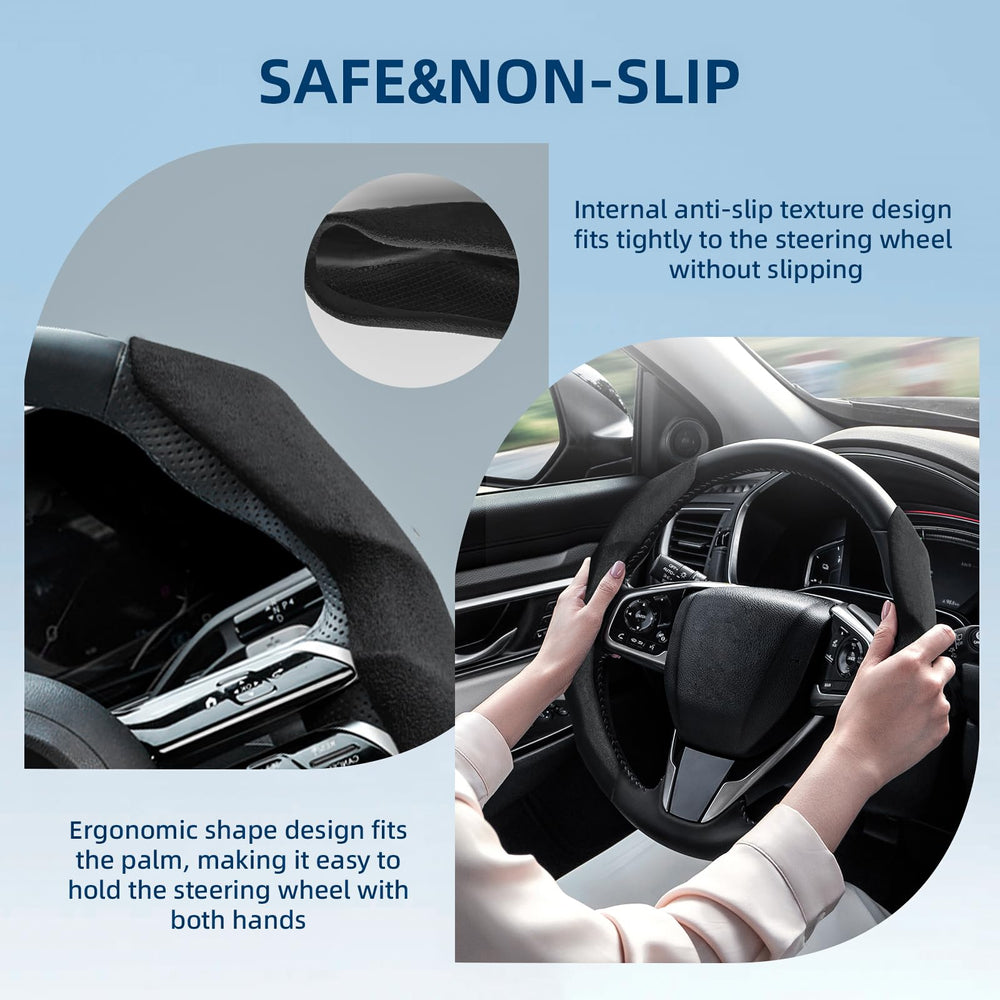 RYCELYSIAN suede steering wheel cover segmented design for easy assembly