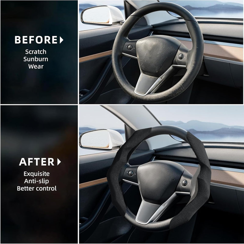 RYCELYSIAN suede steering wheel cover all-weather grip for year-round use