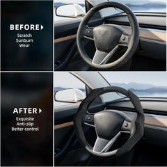 RYCELYSIAN suede steering wheel cover all-weather grip for year-round use