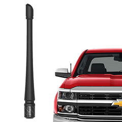 Rydonair short antenna on Chevy Silverado with slim profile and improved reception.