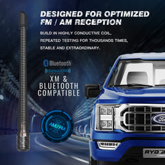 Rydonair short antenna on Ford Bronco demonstrates low-profile look with stable AM/FM reception.