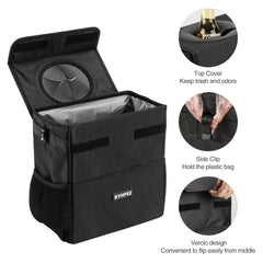 Ryhpez hanging trash bin strap secures the bag for spill-free organization.