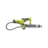 RYOBI 18V Grease Gun P3410 front view highlights compact design for tight spaces.
