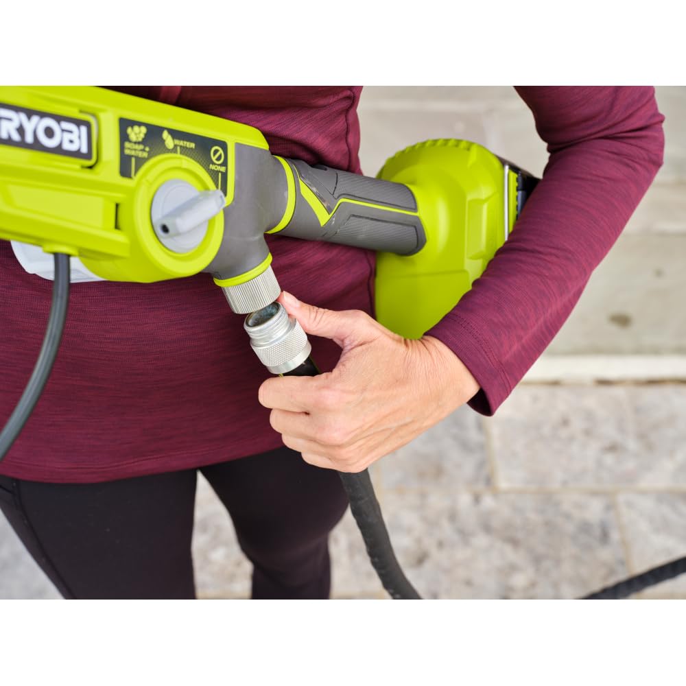 RYOBI PCL1701B soap solution spray reduces scrubbing effort during cleaning.