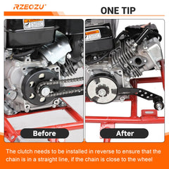 RZEOZU tensioner bracket installed on a mini bike frame showing alignment